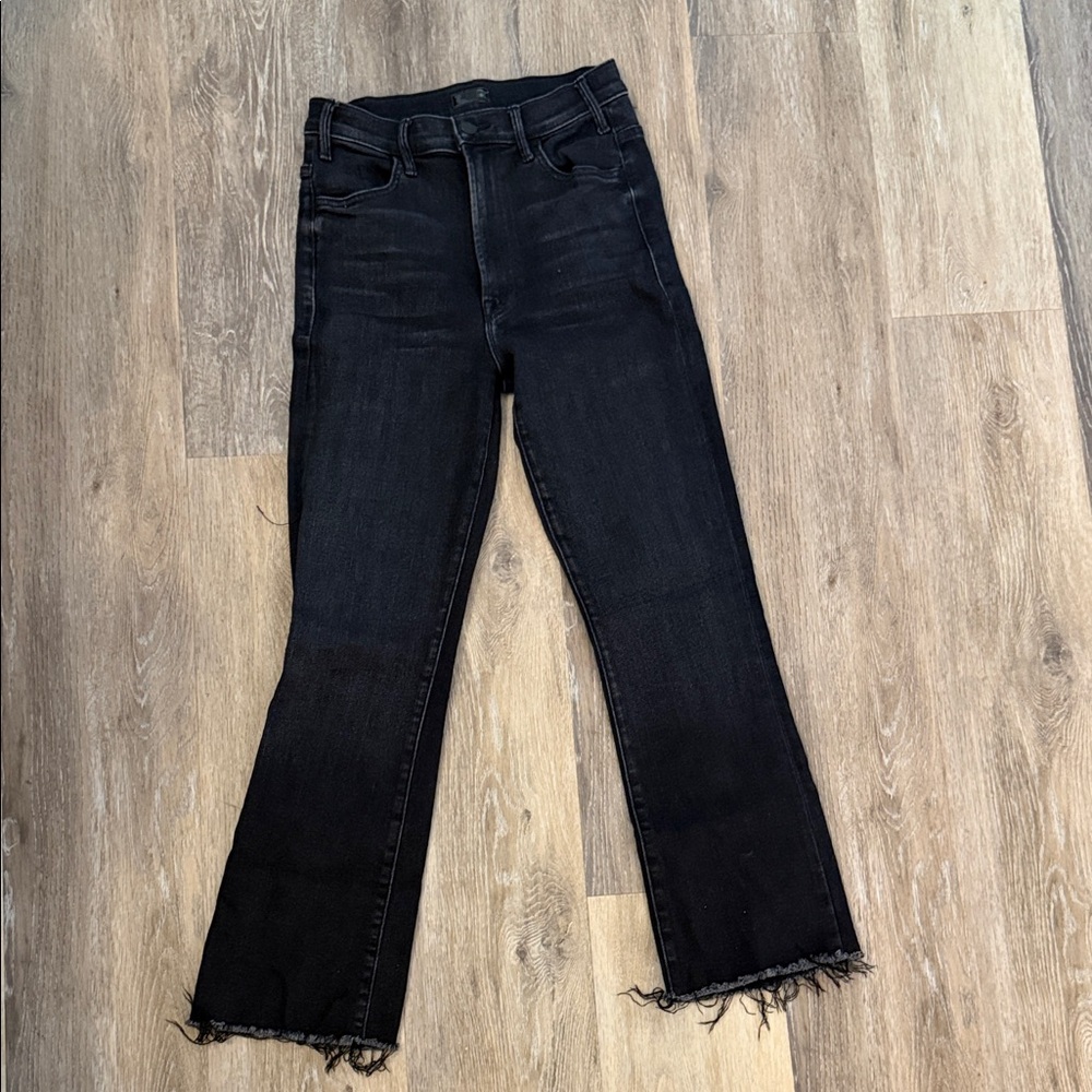 MOTHER Black Straight-Leg High-Rise Jeans